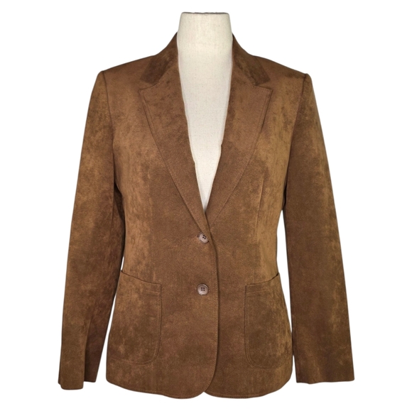 Vintage Lilli Ann Ultrasuede Brown Blazer Jacket 70s 80s Retro Adolph Schuman - Picture 1 of 7
